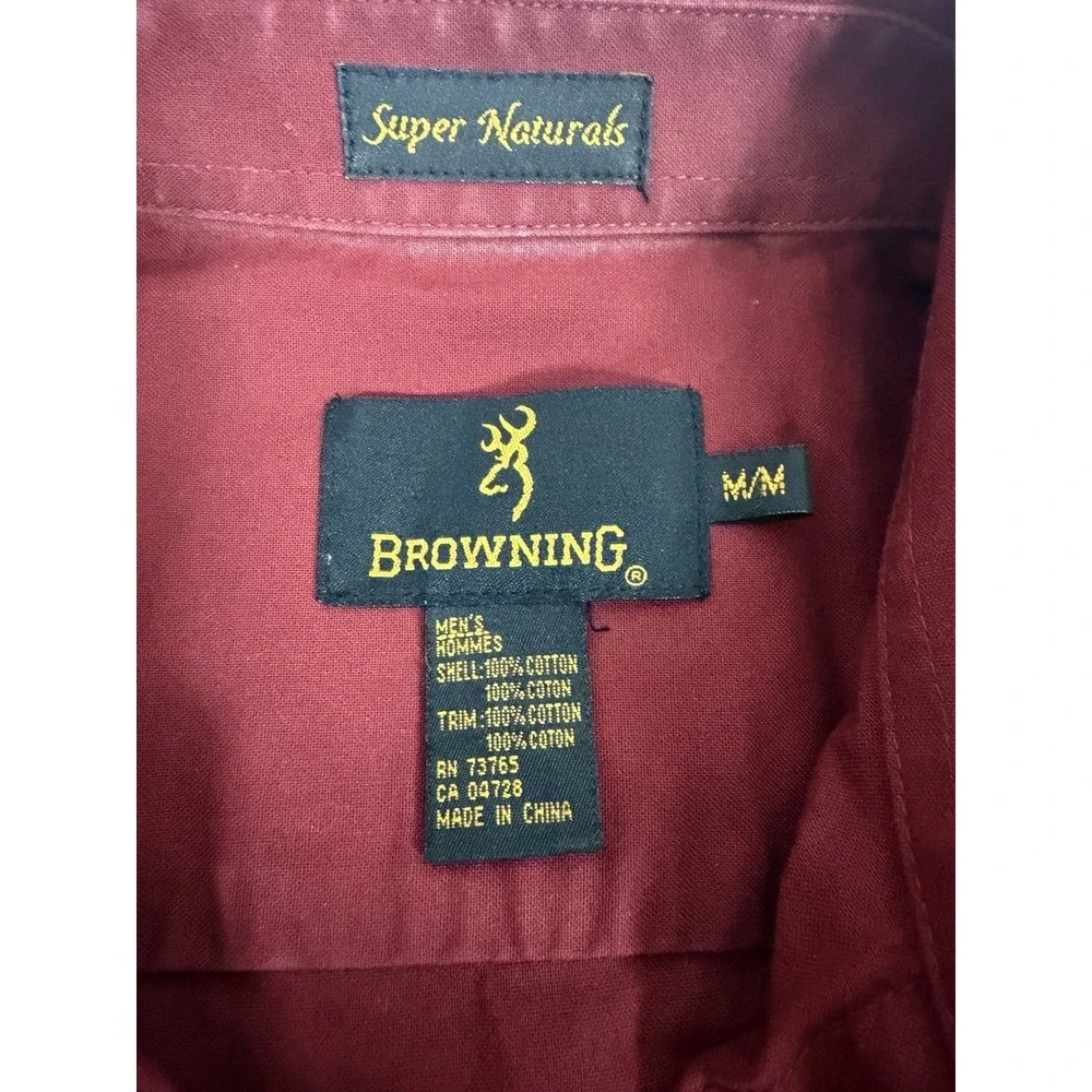 Browning Red Long Sleeve Hunting Shirt Super Naturals Outdoor Snap Rugged Sz M